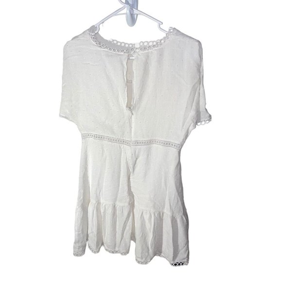 Lush Womens Mini Dress Size Medium White Swiss Dot Crochet Inset Loop Trim - Picture 2 of 9